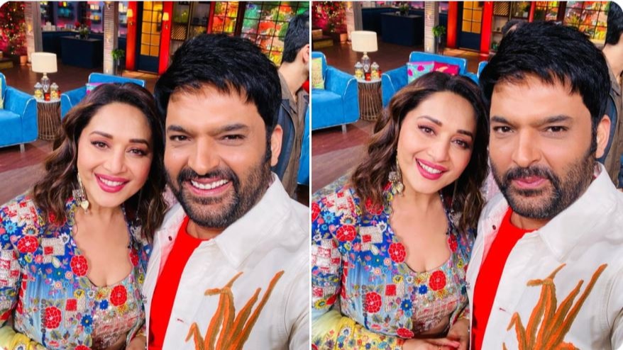 Kapil Sharma and Madhuri Dixit on the sets of TKSS. 