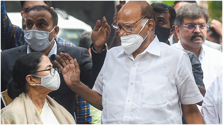 NCP President Sharad Pawar with West Bengal Chief Minister Mamata Banerjee after a meeting at his Mumbai residence in 2021. NCP President Sharad Pawar with West Bengal Chief Minister Mamata Banerjee after a meeting at his Mumbai residence in 2021.