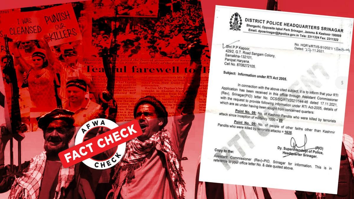 Fact Check: Here's why viral RTI reply says only 89 Kashmiri Pandits were killed by militants in J&K - Fact Check News