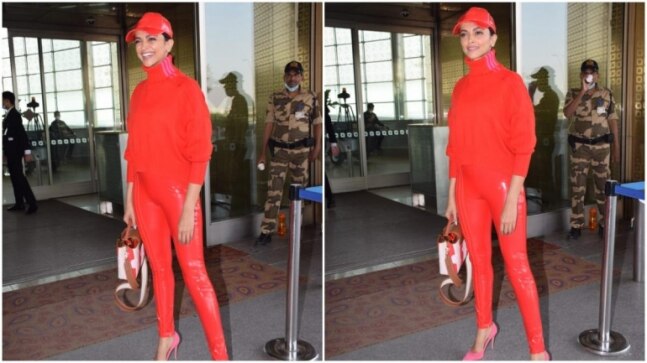 Deepika Padukone in all-red ensemble snapped at Mumbai airport. Internet trolls her