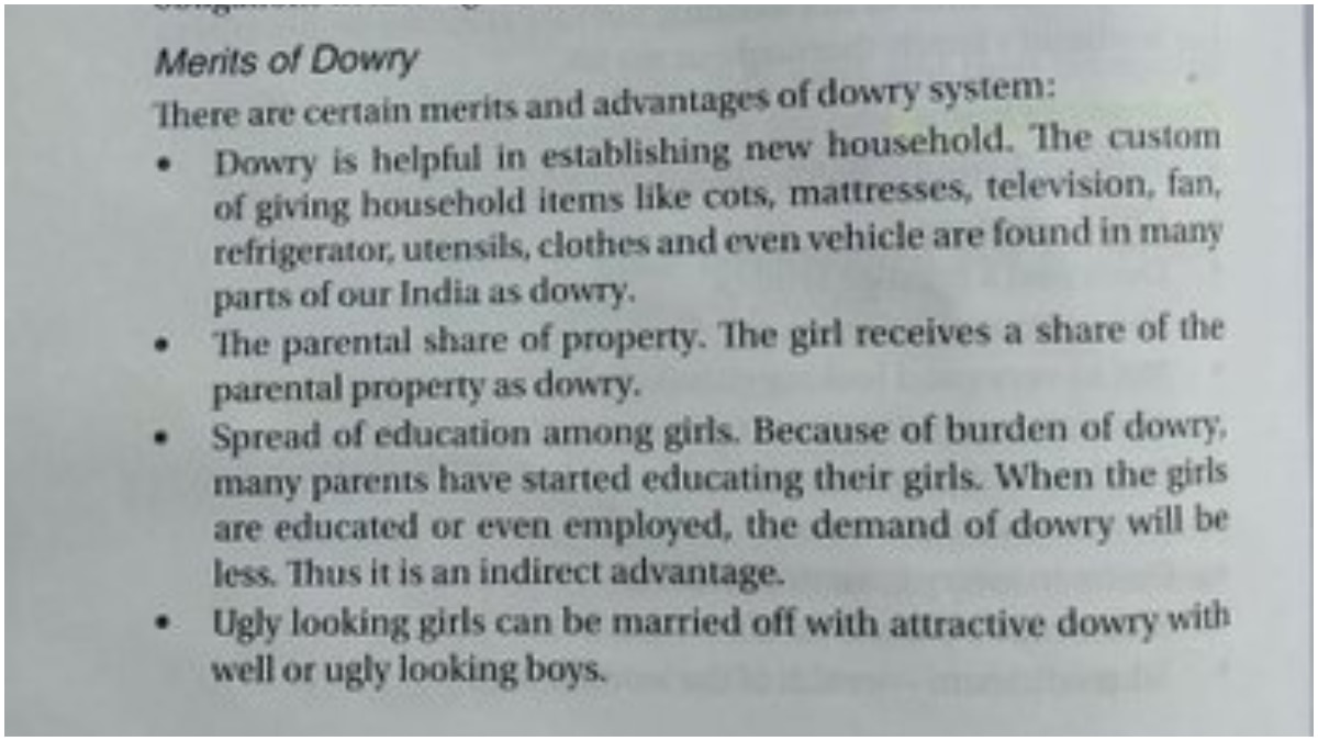 Pic of textbook listing 'merits of dowry' goes viral. Internet is furious