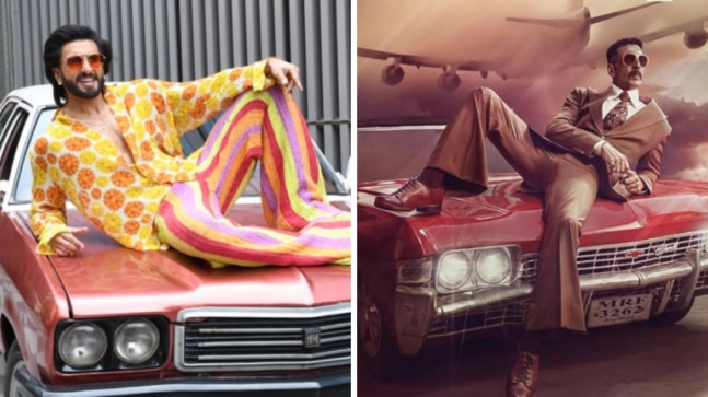 Ranveer Singh sitting on his car for Jayeshbhai Jordaar promotion reminds us of Akshay Kumar from Bell Bottom