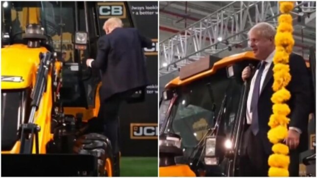 Boris Johnson jumps onto bulldozer at JCB plant in Gujarat, triggers meme-fest