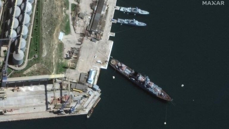 Ukraine claims big success as Russian lead warship suffers massive damage in missile attack A satellite image shows a view of Russian Navy's guided missile cruiser Moskva