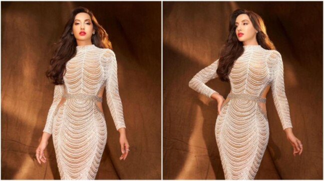Nora Fatehi in Rs 3 lakh shimmery gown is just too hot to handle. Pics