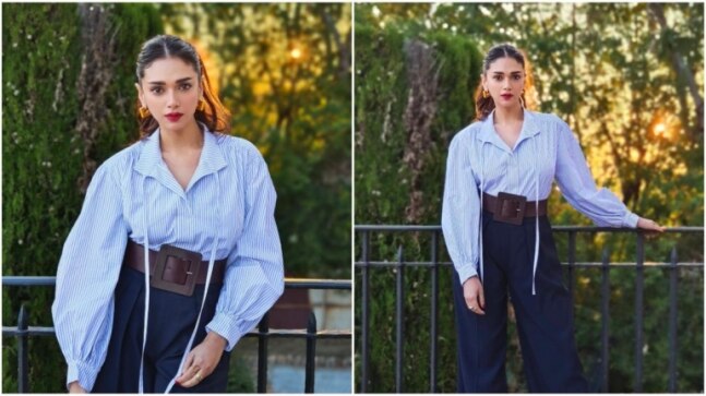 Aditi Rao Hydari is a stylish diva in striped shirt and navy-blue pants in Cannes. Pics are gorgeous