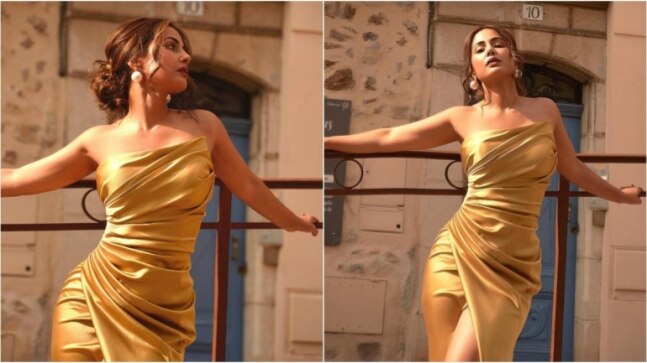 Hina Khan in gold strapless gown weaves 24 karat magic in new pics from Cannes