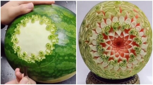 Woman carves stunning pattern on watermelon in viral video. Internet is incredibly impressed