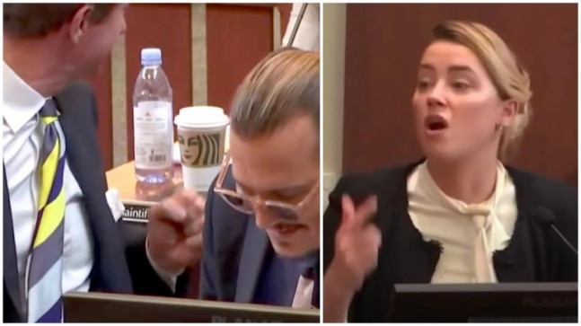 Johnny Depp's lawyer gives fist pump as Amber Heard mentions 'Kate Moss and staircase' in court. Watch