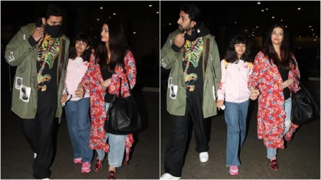 Aishwarya Rai holds Aaradhya close, chats with Abhishek Bachchan as they return from Cannes. Watch