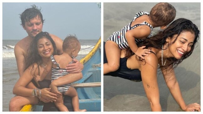 Shriya Saran sizzles in black swimwear with husband Andrei and daughter Radha. See pics