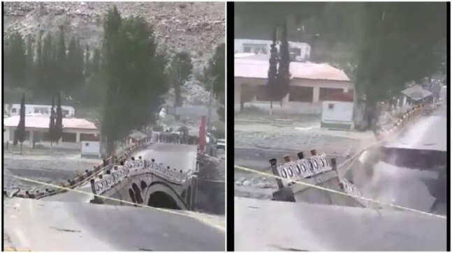 Pakistan's Hassanabad bridge collapses as water from melting glacier causes flood amid heatwave | Video - Vimarsana News