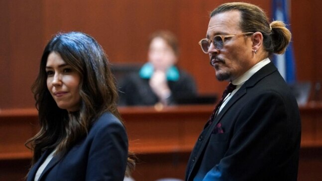 Man asks Johnny Depp’s lawyer Camille Vasquez if she's dating him. Latter laughs and dodges question