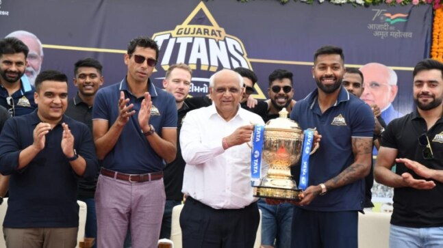 IPL 2022 champions Gujarat Titans felicitated by Gujarat CM Bhupendrabhai after open-top bus parade in Ahmedabad