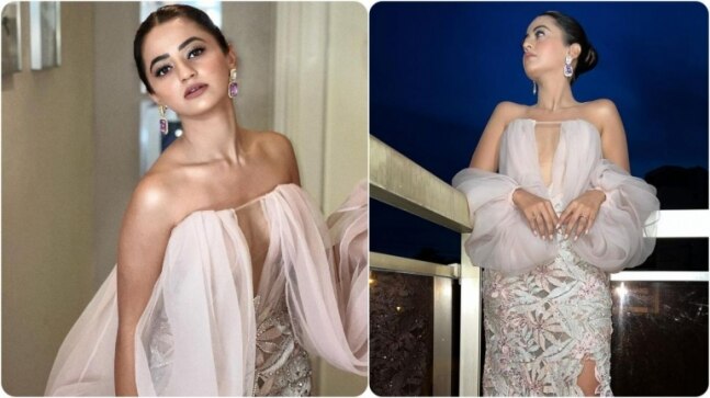 Helly Shah rocks risque plunging-neckline gown in the moonlight. Chandni says 'bijli bijli'