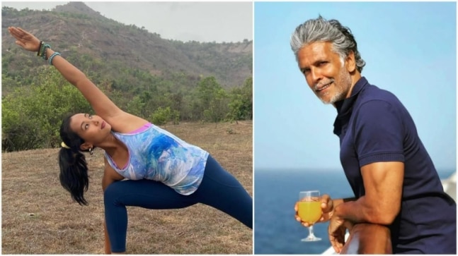 Ankita Konwar does Parsvakonasana in the hills in new pic. Milind Soman reacts