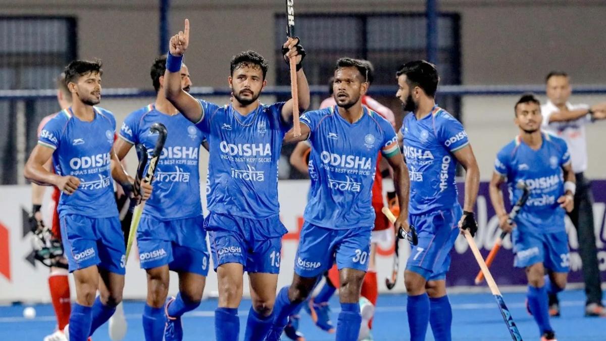 Indian men's hockey team during a match.