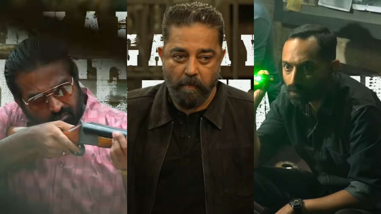 (L-R) Vijay Sethupathi, Kamal Haasan and Fahadh Faasil play lead roles in Vikram.