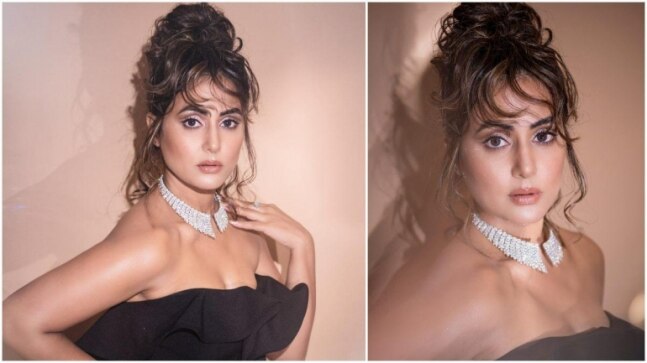 Hina Khan in Rs 26k strapless black gown rocks ultra-glam look in new pics - Vimarsana News