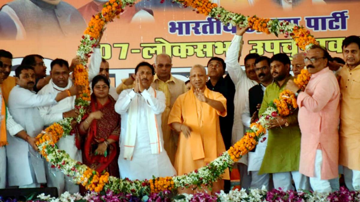 UP CM Yogi Adityanath being garlanded in Rampur. (Photo: File/PTI)