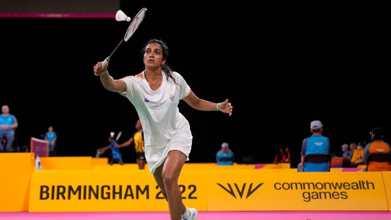 Ace India shuttler PV Sindhu in action during a CWG match Ace India shuttler PV Sindhu in action during a CWG match
