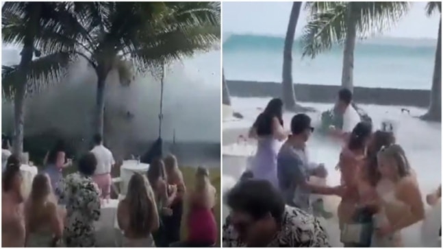 Huge waves crash into seaside wedding party in Hawaii. Videos go viral