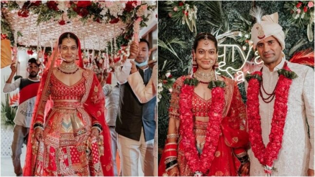 Payal Rohatgi and Sangram Singh look regal in traditional ensembles for their wedding - Vimarsana News