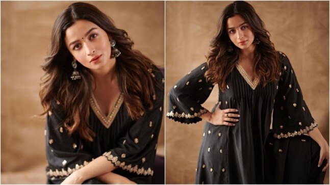 Mom-to-be Alia Bhatt is a vision to behold in black embroidered anarkali for Darlings promotions. Wow pics