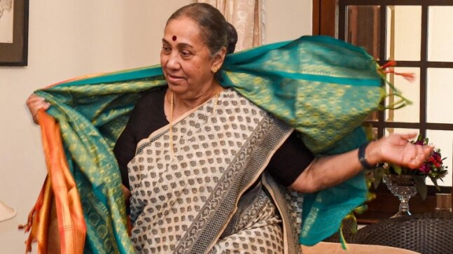 Flanked by Yechury, Kharge, Oppn Vice-President candidate Margaret Alva files nomination papers