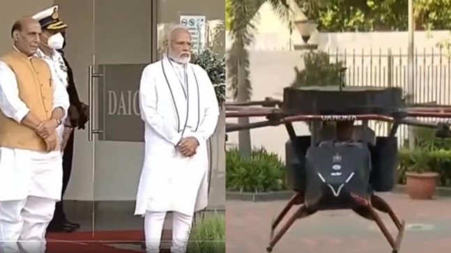 PM Modi witnesses demo of India’s first passenger drone | WATCH