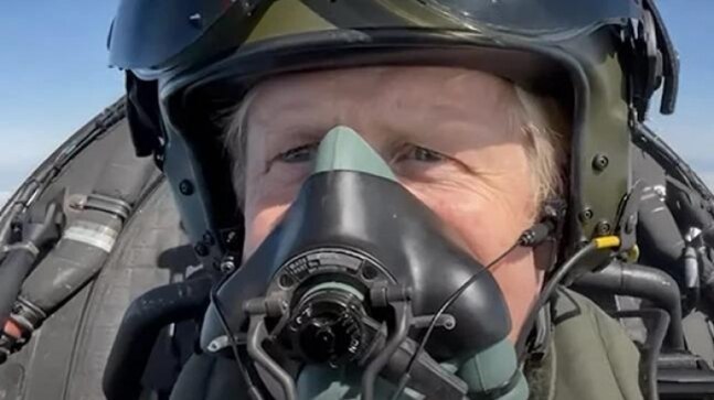 UK PM Boris Johnson takes selfie video as he flies a Typhoon fighter jet | Video