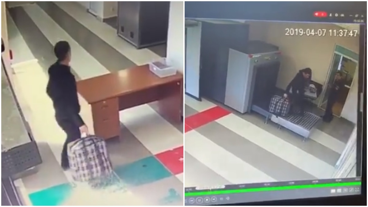 Man slides through baggage scanner along with luggage at airport. Old video goes viral