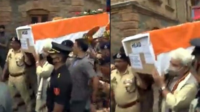 J&K LG Manoj Sinha carries mortal remains of ITBP jawans killed in Pahalgam bus accident