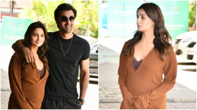 Alia Bhatt flaunts her baby bump for the first time as she poses with hubby Ranbir Kapoor