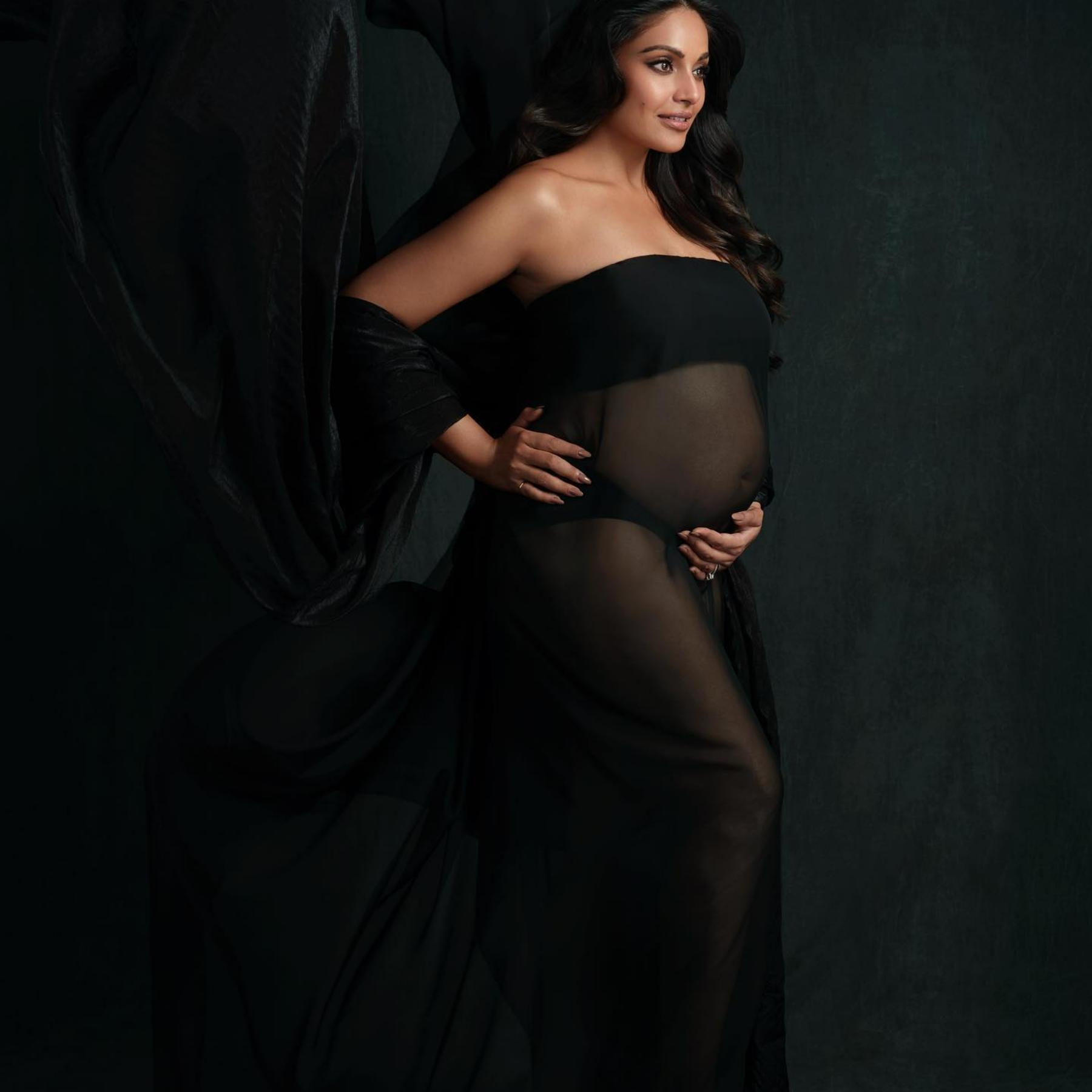 bipasha basu black dress Mom-to-be Bipasha Basu flaunts baby bump in bold sheer black dress for  photoshoot