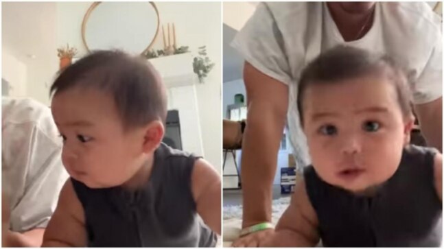 Man teaches his toddler son how to do push-ups in adorable viral video. Internet is all hearts