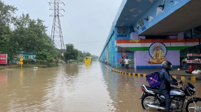 Boy swims across waterlogged road in Gurugram's Subhash Chowk | Watch