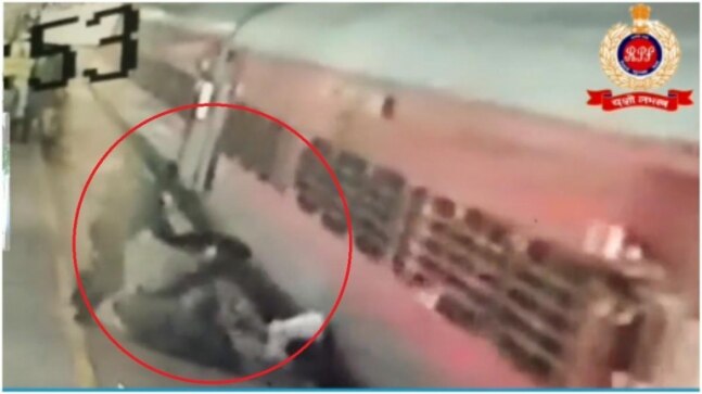 RPF personnel pull out man stuck between moving train and platform in Tamil Nadu. Internet salutes them