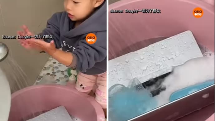 A Chinese toddler's video of washing a laptop with soap has gone viral.