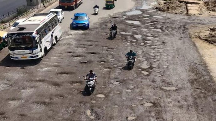 Potholes on a road in Bengaluru