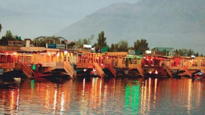 Houseboats on the Dal Lake in Srinagar, Kashmir.