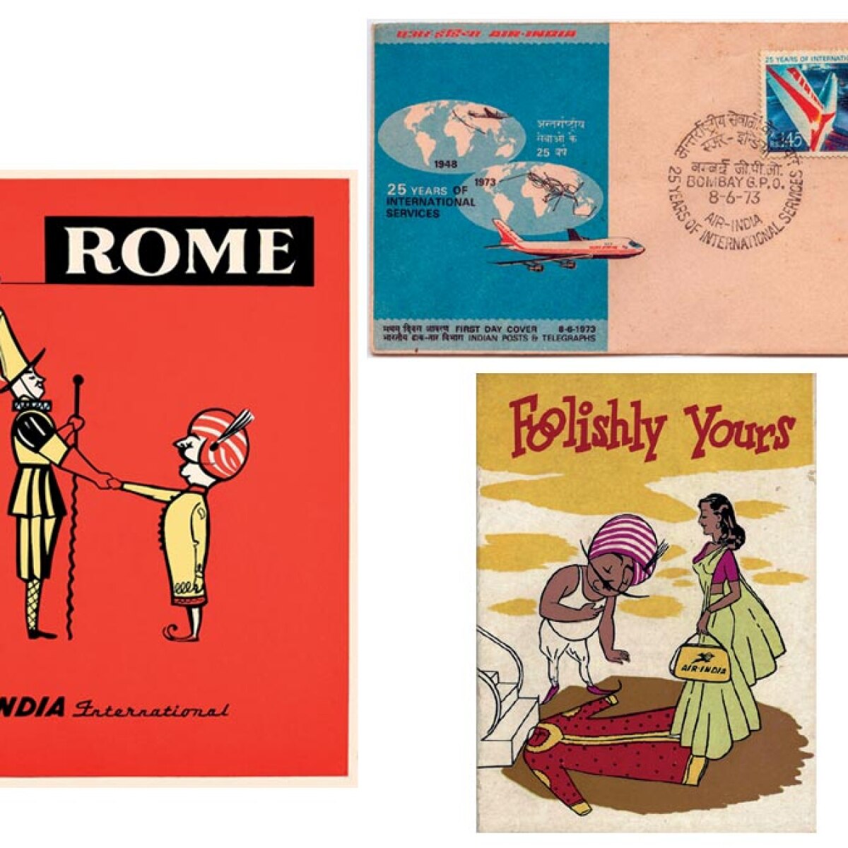 AIR INDIA 陶器製マスコット像 Rare vintage Air India Mascot Maharajah embossed picture