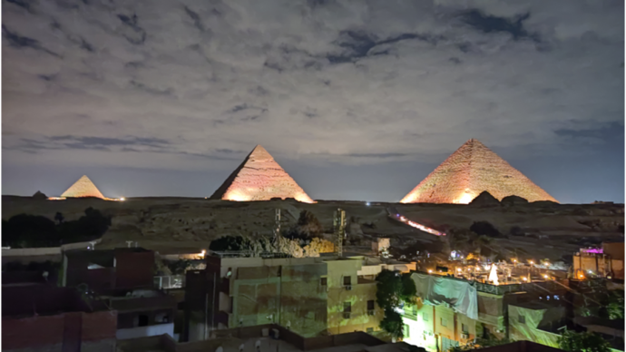 The Pyramids of Giza at dusk. (Photo: Author)