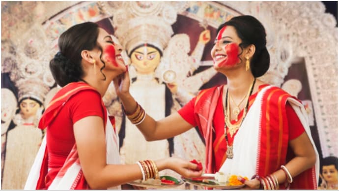 Sindoor Khela on Dashami during Durga Puja