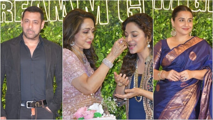 Hema Malini birthday celebration,Salman Khan at Hema Malini's birthday,Star-studded birthday bash,Bollywood stars' party for Hema Malini,Rekha and Hema Malini reunion,Bollywood legends birthday party,Hema Malini's special day,Iconic actress birthday celebration,Celebrity birthday gathering,Bollywood industry event, Salman Khan, Rekha, and Many Stars Celebrate Hema Malini's Birthday Bash