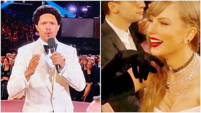 Grammys 2024 Video Taylor Swift laughs at Trevor Noah's NFL joke Host asks people to let her live - India Today