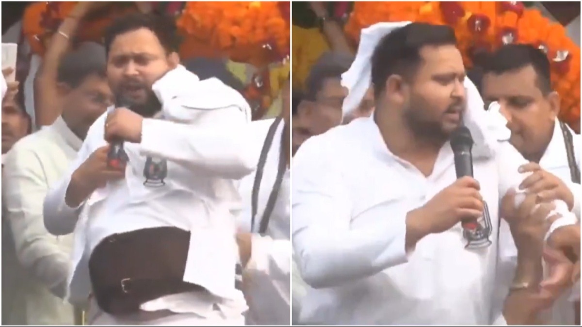 Tejashwi Yadav says 'having unbearable back pain', shows waist belt during rally