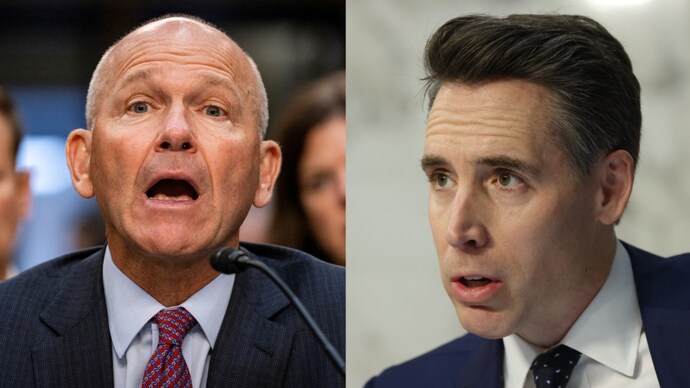 Boeing President and CEO Dave Calhoun and Missouri Senator Josh Hawley in the US Congress. (Photo: AFP) Boeing CEO David Calhoun takes aim at US Senator Josh Hawley's viral video over pay safety record