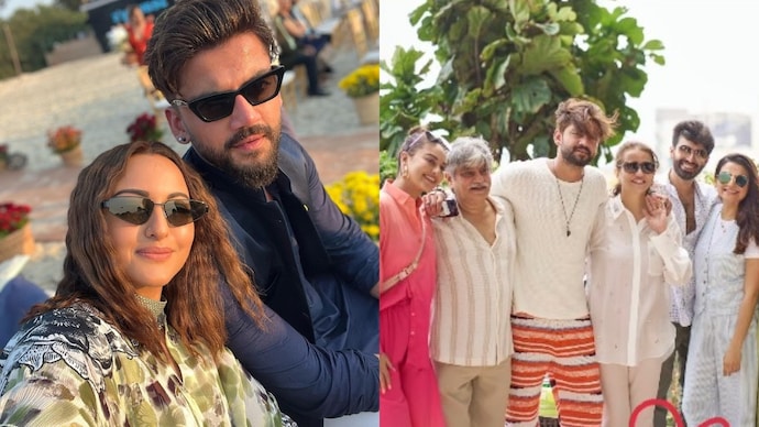 Sonakshi Sinha met Zaheer Iqbal's family. (Photo: Instagram/aslisonna/sanmartansi) Sonakshi Sinha met Zaheer Iqbal's family.