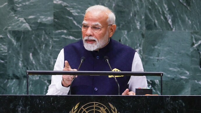 Prime Minister Narendra Modi speaks at Summit of the Future at the UN in New York. (PTI Photo) PM Modi